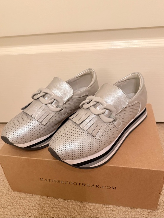 Matisse Shoes - COCONUTS BY MATISSE: Silver Perforated Slip-On Sneakers with Fringe. Size: 6